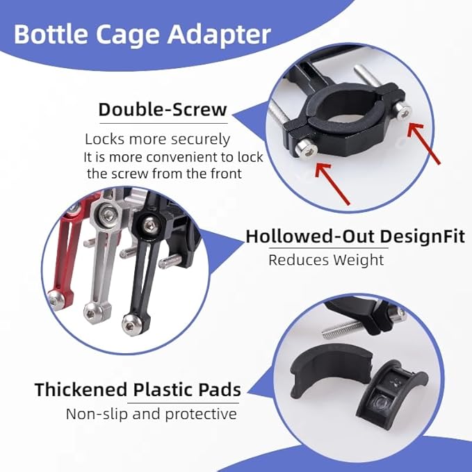 Adjustable Bike Water Bottle Cage Adapter,Anodized Aluminum Alloy Mount for Handlebars Seatposts,Universal Adapter for MTB/Road/E-Bike/Kids Bike, Includes Hex Wrench Anti-Slip Spacers (1, Silver)