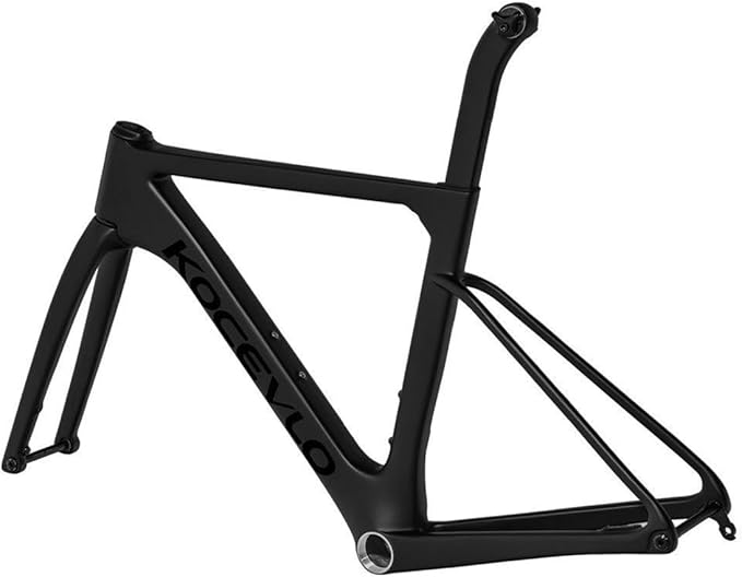 700C Road Bike Frameset 44 47 50 53 56 Cm Carbon Fiber Disc Brake Bike Frame Thru Axle F12×100mm R12×142mm Windbreaker Frame T47mm Threaded Bottom Bracket Max 32C Tire(Black,47cm)