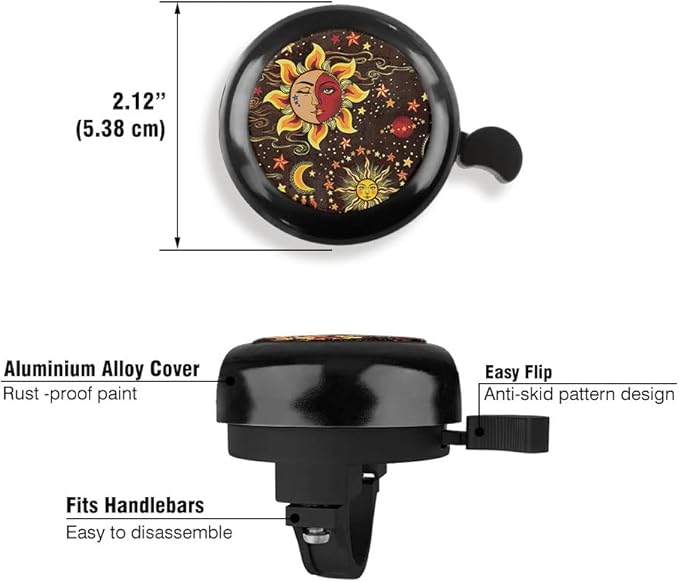 WIRESTER Black Aluminum Round Bike Bell, Classic Ring Bicycle Bell, Bike Accessories Bell Ring for Adults Kids Girls Boys