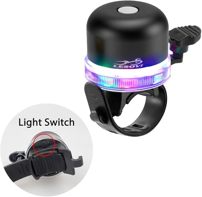 Bike Bell for Kids & Adults, Bicycle Bell for Kids Bikes Accessories Handlebar Mounted 3 Modes Light Clear Crisp Loud Bike Ring, Support Type C Charging