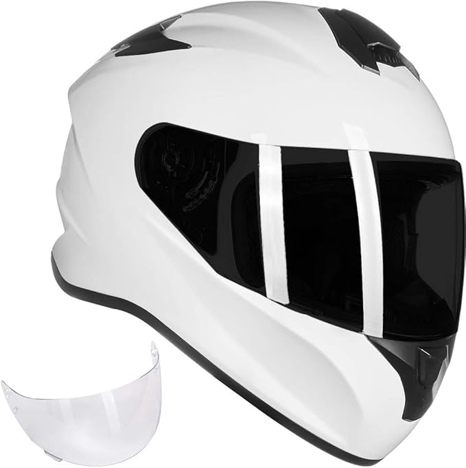 ILM Full Face Motorcycle Street Bike Helmet with Enlarged Air Vents, Free Replacement Visor for Men Women DOT Approved Model ST-06 (White, Medium)