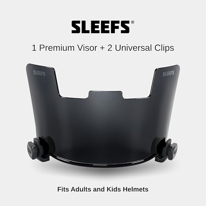SLEEFS Clear Football Visor for Helmet - Professional Football Visor - Face & Eye Shield - Fits Youth & Adult Helmets - Includes Quick Visor Clips for Easy Installation