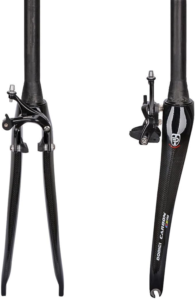 Bike Front Forks 700C Road Bikes Rigid Fork 1-1/2" Tapered Tube Threadless Hard Fork Full Carbon Fiber Rigid Fork C Brake 9 * 100mm Quick Release(White)