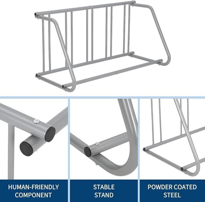 Professional-Grade 5-Bicycle Floor Rack | 59" Industrial Steel Grid Parking Stand for High-Capacity Garage, Yard & Event Storage | Heavy-Duty Freestanding Floor Bike Rack System