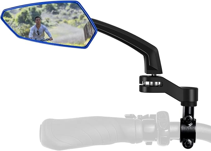 Addmotor Bike Mirrors, 1 Pair Bicycle Mirror Handlebar Mount, 360° Adjustable Rotatable Bike Mirror, HD, Safe Handlebar Rearview Mirror, Bike Accessories Bicycle Mirrors Set Blue