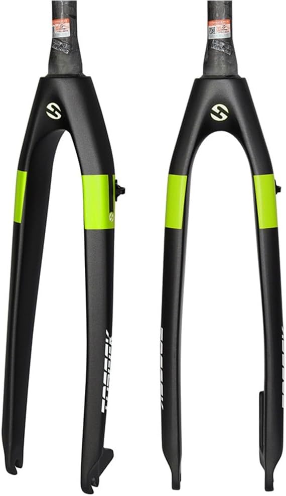 Bikes Rigid Fork 26 27.5 29in Mountain Bike Front Fork XC 9 * 100mm QR 1-1/2" Tapered Full Carbon Fiber Bike Hard Fork Disc Brake(Black Yellow,26in)