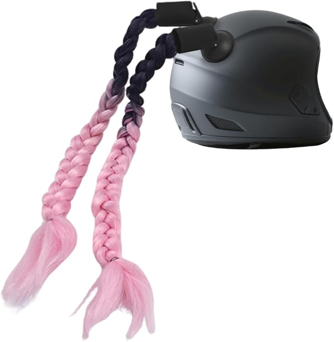 Helmet Pigtail Braids, 2PCS Motorcycle Helmet Ponytail Hair Tails Braid with Detachable Suction Cup, Hel-met Not Included, Bike Decoration Accessories, Universal for Bicycle Motorbike (Style4)