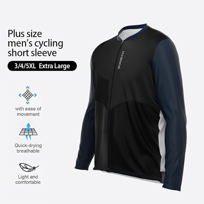 INBIKE Plus Size Cycling Jersey Men 3XL-5XL Bike Shirt for Big and Tall Short Long Sleeve Biking Clothing with Pockets