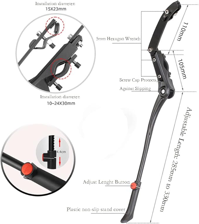 BlueSunshine Rear Mount Bicycle Kickstand Adjustable Aluminum Alloy Bike Stand fits 24"-28"