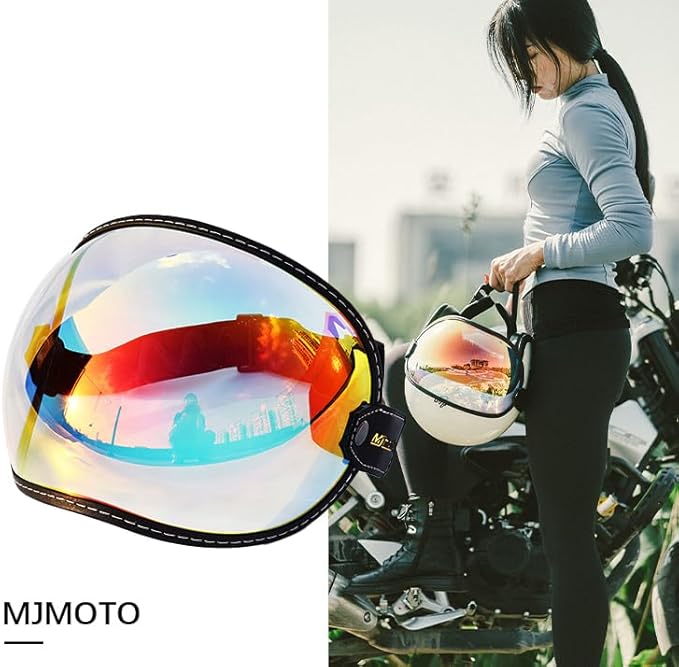 Universal Open Face 3/4 Helmet Visor Lens Bubble Motorcycle Windshield Capacete Lens Vintage Motorbike Helmet Goggles (Revo Red)