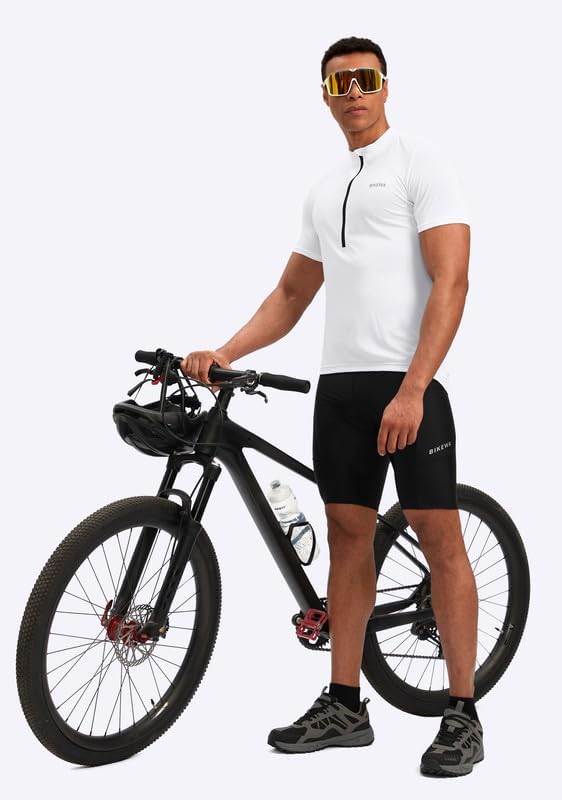 Bikewa Men's Cycling Jersey Moisture Wicking Short Sleeve UPF Half Zip Bike Road Riding Biking Shirts for Men Zipper Pockets