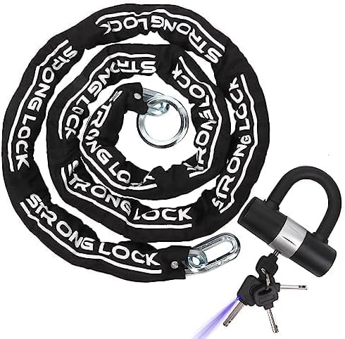 AKM Motorcycle Chain Lock Anti-Theft 8.2ft/250cm Super Long Durable 12mm Thick With 4 Keys Security 16mm U Lock for Motorcycles, Containers, Trailers, ATV