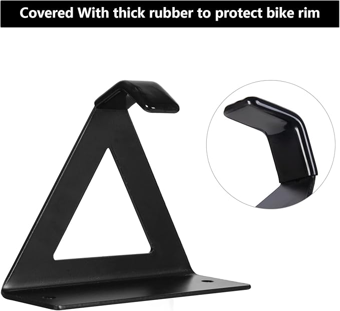 2 Pack Bike Rack Wall Hook Wall Mount Bike Hook Holder Storage Rack for Indoor Storage and Garage Organization Flip-Up Bicycle Rack with EVA for Bicycles - Mountain (Triangle Black)