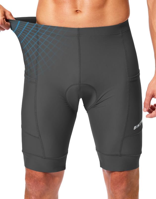 Bikewa Padded Bike Shorts for Men 4D Cycling Road Riding Biking Padding Bicycle Shorts with Phone Pockets