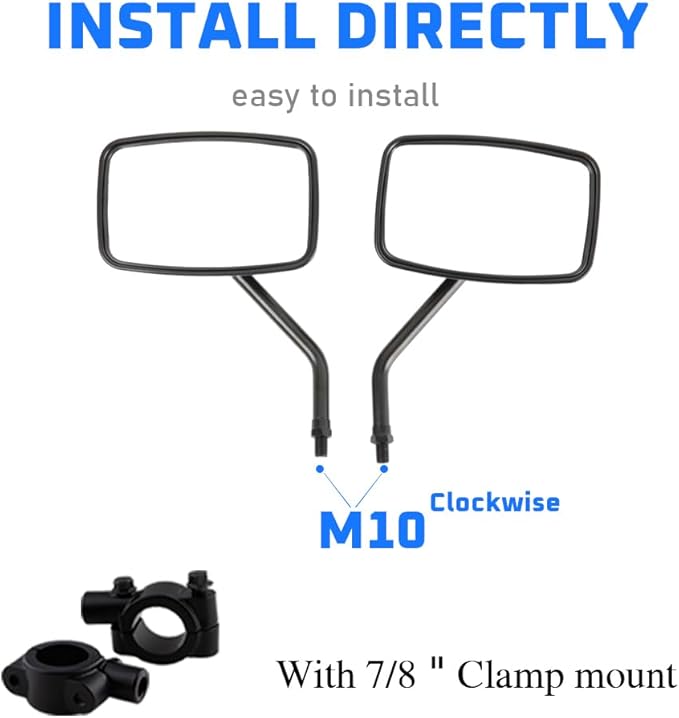 DREAMIZER Black 10mm Motorcycle Mirrors Universal Convex Rear View Side Mirrors with 7/8" Handlebar Mount Compatible with Honda Shadow Yamaha Suzuki Kawasaki Aprilia Ruckus Grom Shadow Vstar650