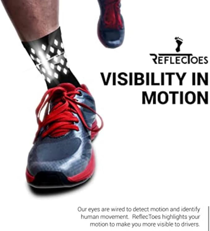 ReflecToes Reflective Socks for cycling and running - 330 Candle Power High Visibility Night Safety Gear - Biomotion Support