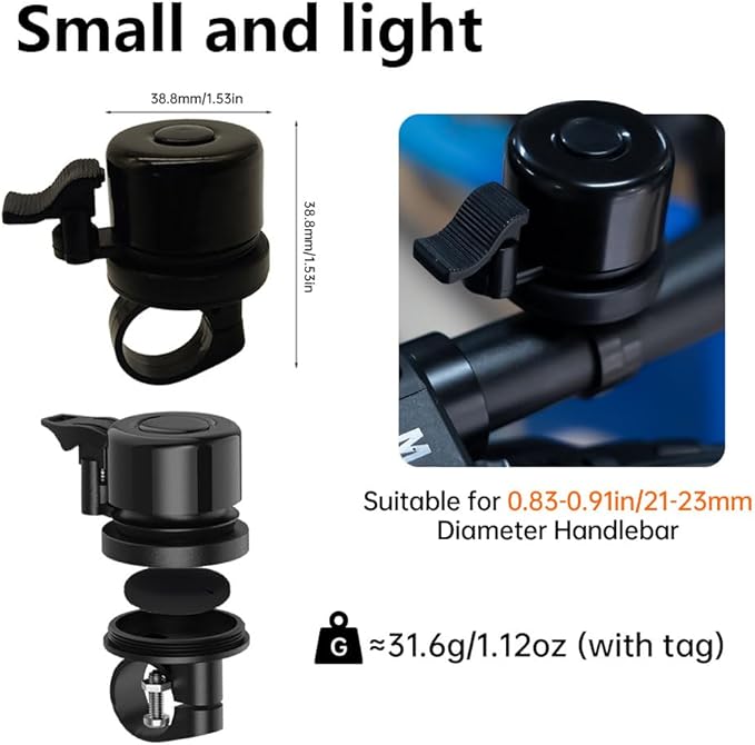 Bike Bell with Tracker Tag Work for Find Hub APP, Bike Mount for GPS Tracker Waterproof Classic Stainless Steel Holder, Anti-Theft,100dB, Fit 0.83''/22.0, 1''/25.4mm Handlebars (Android Only)