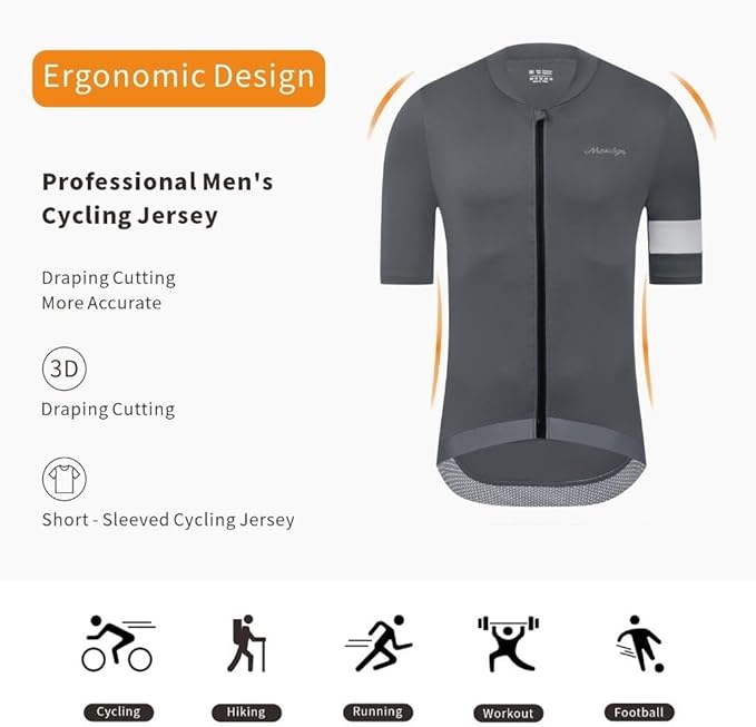 MOXILYN Men's Cycling Jerseys Road Bike Shirts Short Sleeve Full Zipper with 4 Pockets Reflective Widen Anti Slip Hem