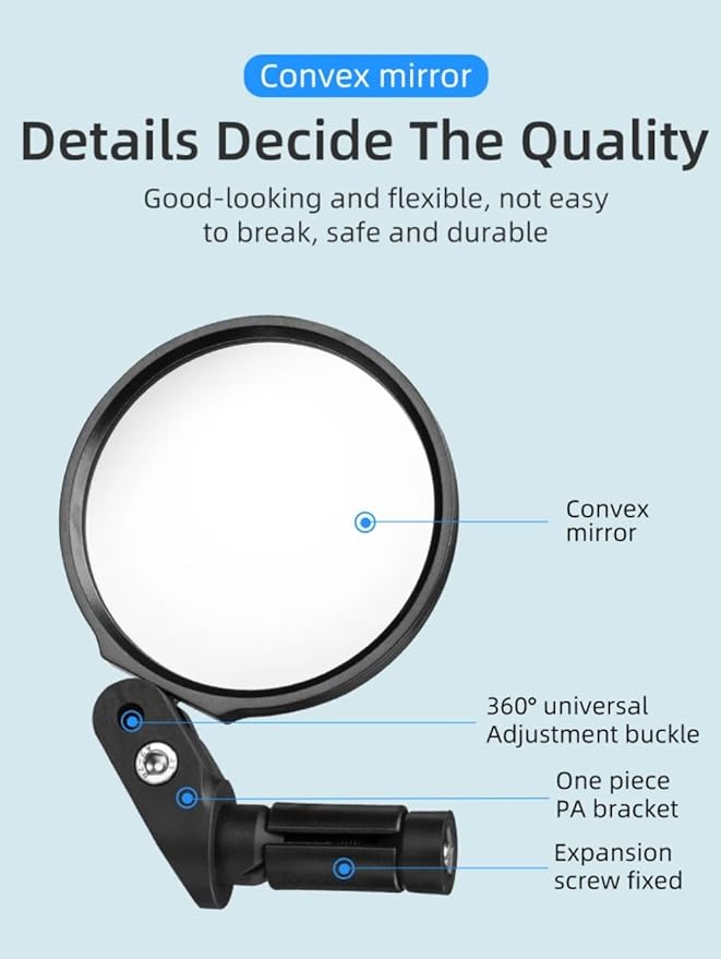 ROCKBROS Handlebar Bike Mirror, 360°Adjustable Safety Bicycle Rear View Mirror, Scratch Resistant Glass Lens Mirror(Short)