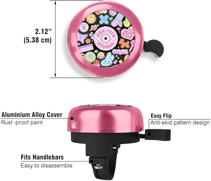 WIRESTER Pink Aluminum Round Bike Bell, Classic Ring Bicycle Bell, Bike Accessories Bell Ring for Adults Kids Girls Boys