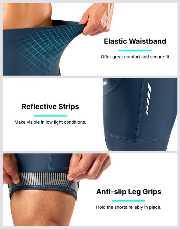 Bikewa Men's Cycling Shorts 7" 4D Padded Bike Shorts for Men Road Biking Bicycle Riding Cycle Biker Phone Pockets