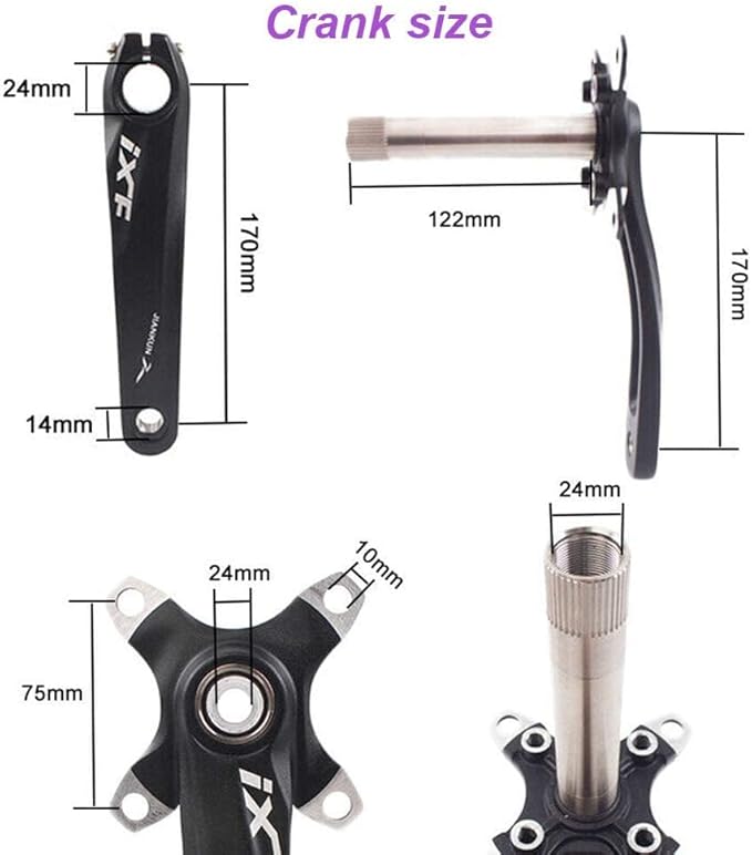 BUCKLOS IXF 104 BCD 30-52T Mountain Bike Crankset -Hollow Integrated MTB 170mm Crank Set- Aluminum Alloy Bike Crankset with Narrow Wide Tooth Chainring Bottom Bracket Bolts (Black/Red)