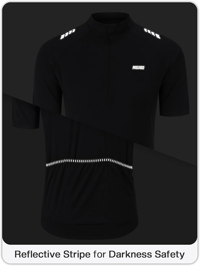 ARSUXEO 1/2 Zipper Cycling Jersey Men Short Sleeves Bike Shirts for Men Biking Bicycle Road Bike Jerseys