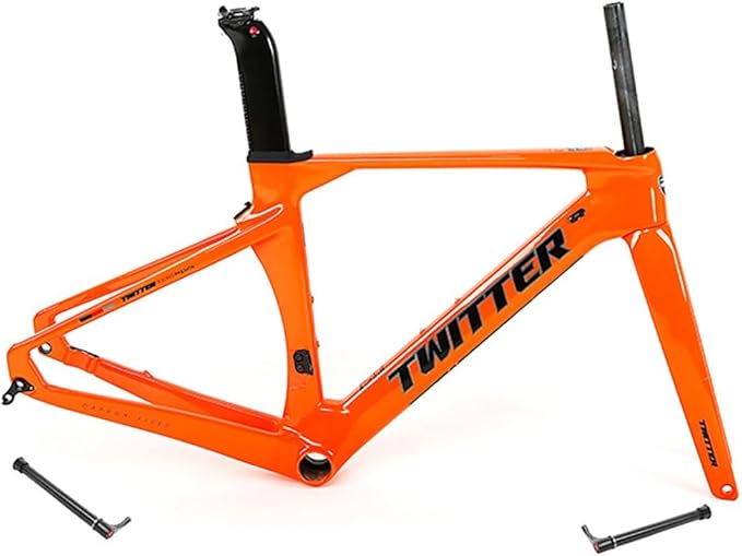 Carbon Road Bike Frameset 46/48/50/52/54/56cm 700c Wind Breaking Racing Frame Internal Routing Disc Brake Frame Set Thru Axle 100mm/142mm(Orange,54CM)