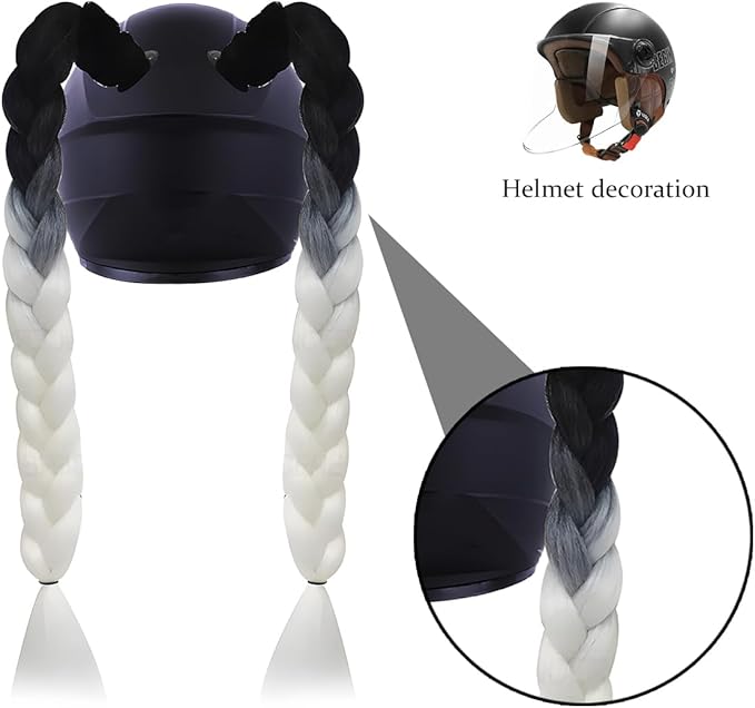 Helmet Pigtail Braids, 2PCS Motorcycle Helmet Ponytail Hair Tails Braid with Detachable Suction Cup, Hel-met Not Included, Bike Decoration Accessories, Universal for Bicycle Motorbike (Style3)
