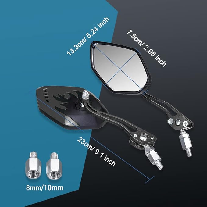 ASUBHA 2PCS Motorcycle Mirrors, Motorcycle Mirrors for Handlebar, Convex Handlebar Rear View Side Mirror with M8 M10 Bolt, Wide Angle Rear View Mirror Car Accessories for Scooter ATV UTV Dirt Bike