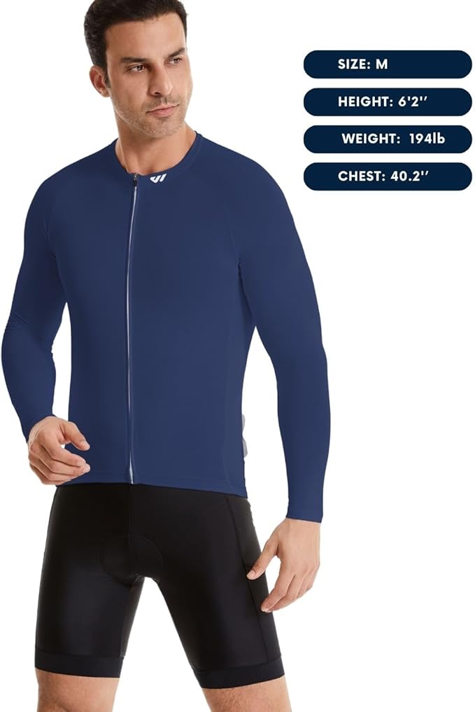 Men's Cycling Jerseys Long Sleeve Bike Biking Shirts Full Zip with Pockets Road Bicycle Clothing