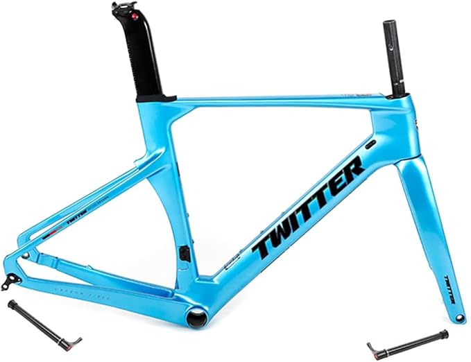 Carbon Road Bike Frameset 46/48/50/52/54/56cm 700c Wind Breaking Racing Frame Internal Routing Disc Brake Frame Set Thru Axle 100mm/142mm(Blue,56CM)