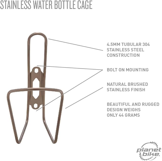 Planet Bike Stainless Water Bottle cage Sand Blasted Finish ,One Size