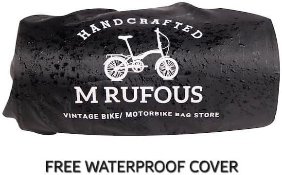 M RUFOUS Genuine Leather Under Seat Handlebar Bicycle Bag - Cherry, Premium Handcrafted Bicycle Bag with Brass Buckle, Leather Bag for Cell Phone (Free Waterproof Cover)