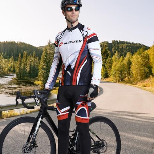 sponeed Cycling Clothes for Men Long Sleeve Mountain Bike Road Bicycle Shirt Jerseys Padded Pants Biking Outfits