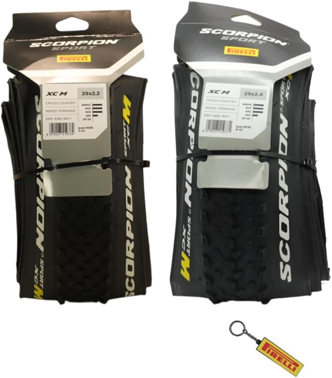 Pirelli Scorpion Sport XC M 29 x 2.2 & XC M 29 x 2.4 Black Folding Tire for Mountain Bikes - Mixed Terrain Performance, Lightweight and Durable for Varied Terrain with Pirelli Scorpion Keychain.