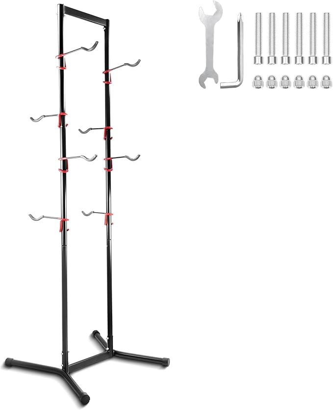 MEGHNA Bike Stand 4 Bike Rack Removable Bicycle Holder for Garage Home Bike Shop Bike Storage Rack Adjustable Height Hanger Floor Bike Parking Stable Base for Mountain Bike Road Bike