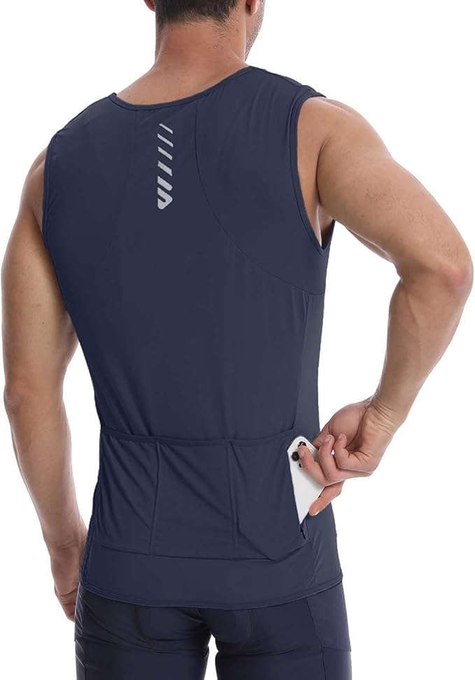 Lo.gas Sleeveless Cycling Jersey Men, Biking Base Layer Breathable and Lightweight with Back Pocket Sports Vest