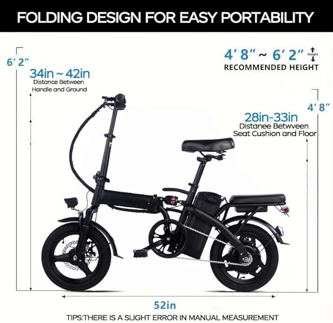 14-inch Folding Electric Bicycle, 330 Pound Load-bearing Capacity, 20 Mph, 18-28mile Range, 48V Lithium Battery, Front Headlight & Disc Brake, Alloy Steel Frame, City Commuting, Sturdy Structure,