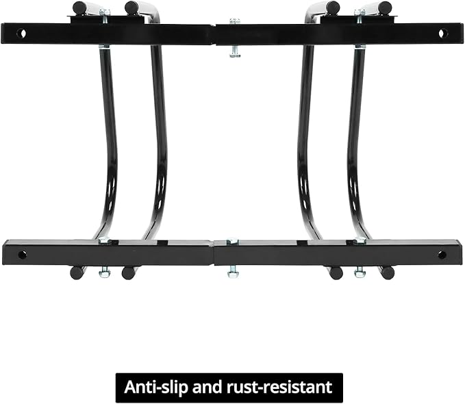 QWORK Sturdy 2-Bike Floor Stand, Powder-Coated Steel Bike Rack for Indoor/Outdoor Use, Compatibility with 22-28 Inch Wheels, Max Tire Width 2.15 Inch
