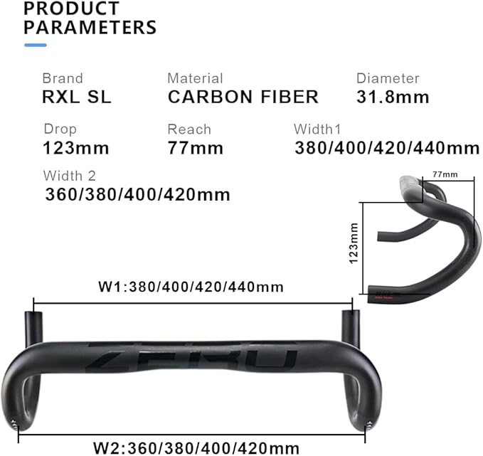 RXL SL Carbon Black UD Matte Road Bike Handlebars - 38cm Carbon Drop Bars, 31.8mm, 380mm Width, Aero Design for Gravel Bikes carbon fiber gravel 38cm carbon drop bars aero handlebars