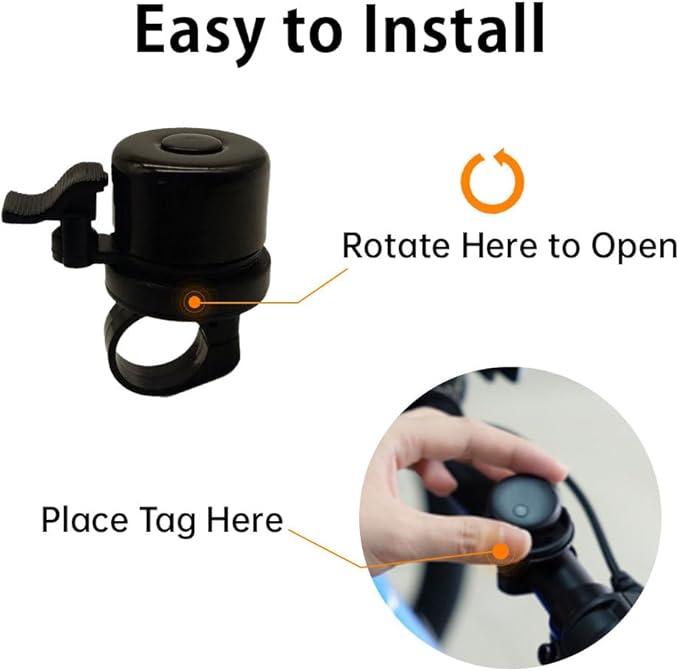 Bike Bell with Tracker Tag Work for Find Hub APP, Bike Mount for GPS Tracker Waterproof Classic Stainless Steel Holder, Anti-Theft,100dB, Fit 0.83''/22.0, 1''/25.4mm Handlebars (Android Only)