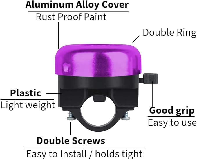 Bike Bell and Water Bottle Holder Set, Purple Bicycle Accessories with T-Rex Design, Decorative Handlebar Mount (Purple)