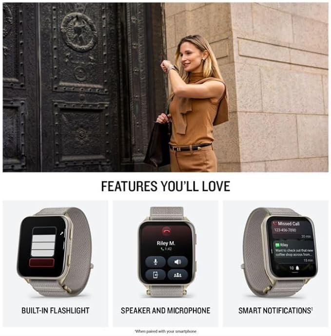 Wearable4U Garmin Venu X1 Thin and Lightweight GPS Smartwatch, AMOLED Display, Advanced Health & Fitness Features, Soft Gold w/Titanium Caseback & French Gray Nylon Band PowerBank Bundle