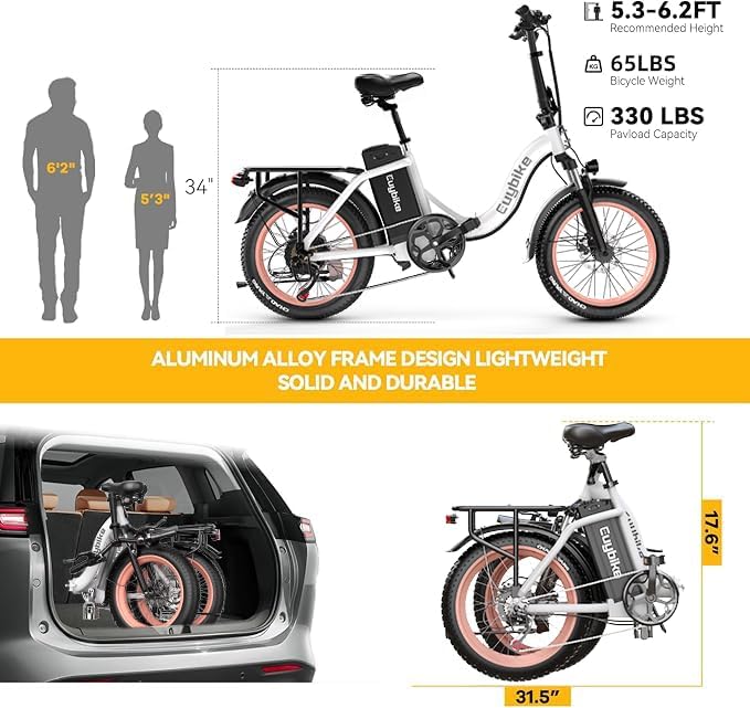 1000W Folding Electric Bike,48V 20AH Removable Battery E Bike,30+MPH,80 Miles Max Range Electric Bike for Adults,20" Fat Tire Foldable ebike,Adult Electric Bicycle for Commute Beach Snow
