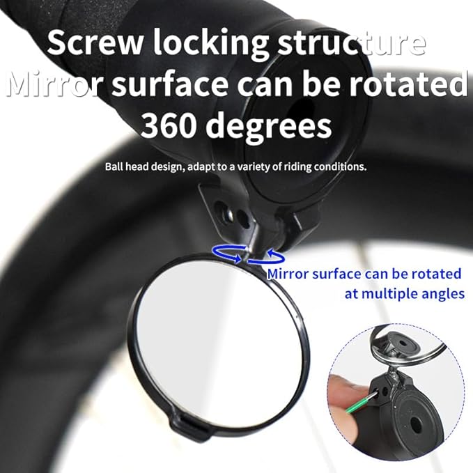 Bicycle Mirror for Handlebars, Mini Foldable Rear View Mirror, Rubber Mounting Sleeve for Handlebars, 360°Rotatable Universal Bicycle Mirror for Mountain Bike