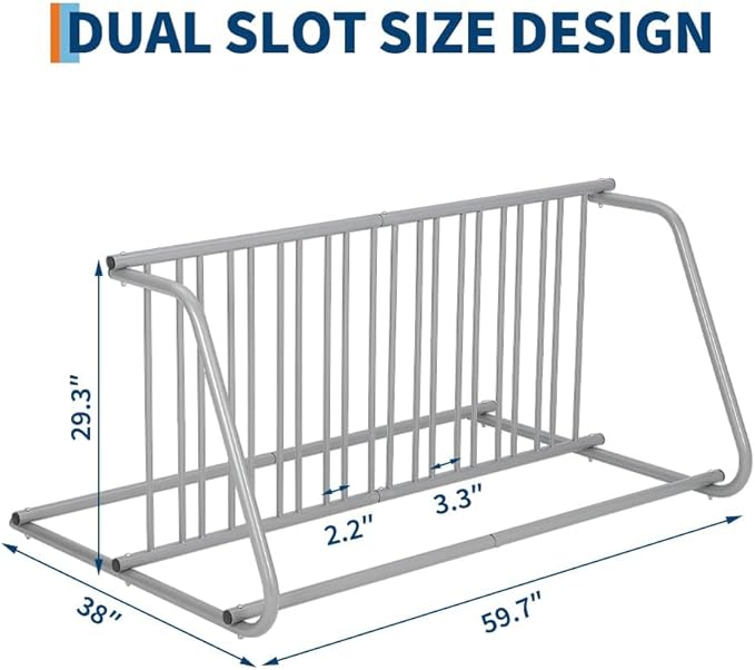 Professional-Grade 5-Bicycle Floor Rack | 59" Industrial Steel Grid Parking Stand for High-Capacity Garage, Yard & Event Storage | Heavy-Duty Freestanding Floor Bike Rack System