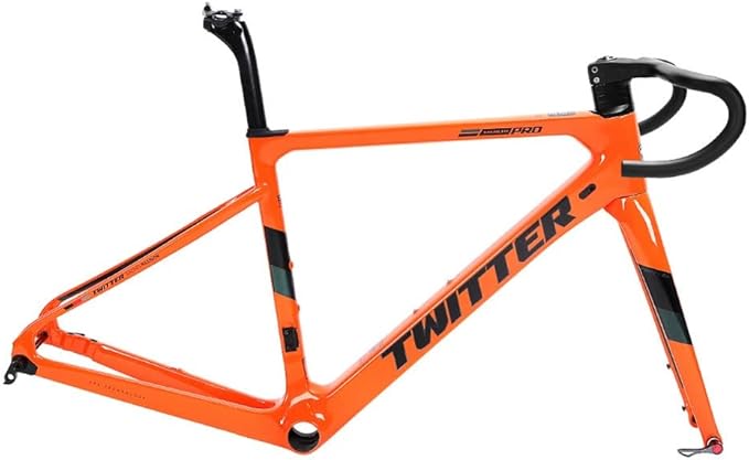 700c Road Bike Carbon Frameset Disc Brake Racing Frame 45/48/51/54CM BB86 Thru Axle 100/142mm Internal Routing(Orange,51CM)