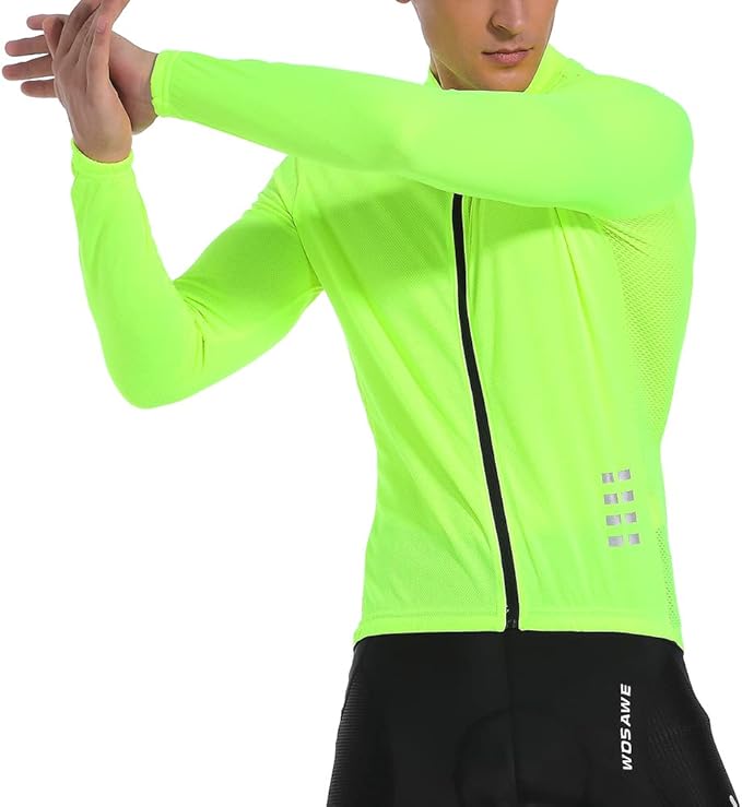 WOSAWE Men's Cycling Jersey Long Sleeve Bicycle Shirt Breathable Mountain Bike Tops for Riding, Running, Hiking