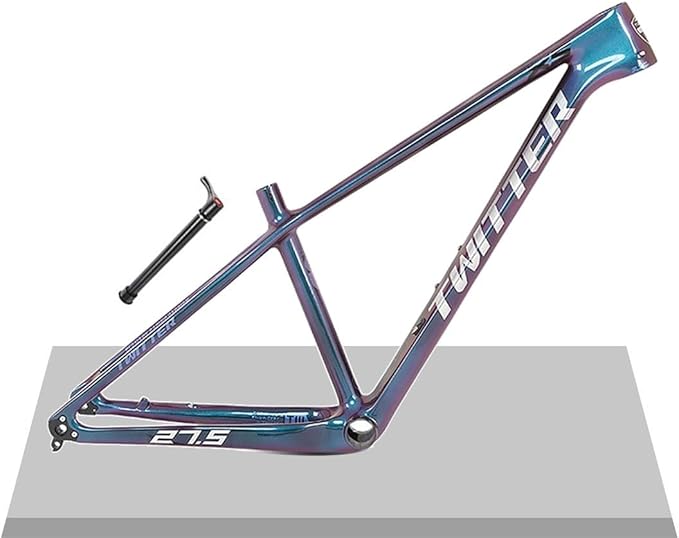 Carbon Bike Frame 27.5er 29er Discoloration Mountain Bike Frame XC 15'' 17'' 19'' Disc Brake Hardtail Bike Frame Thru Axle 12x142mm Internal Routing(Silver,29 * 15'')